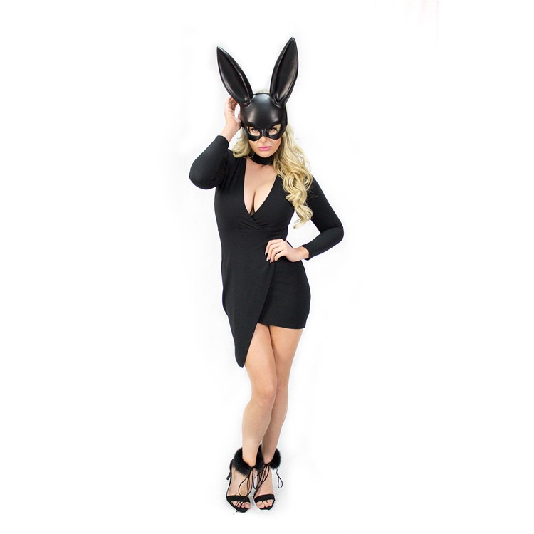 Máscara De Coelho De Mascarada Das Mulheres Fantasia Do Bar De Noite Para Adultos Halloween Cosplay Costume Party Prop - Preto-4