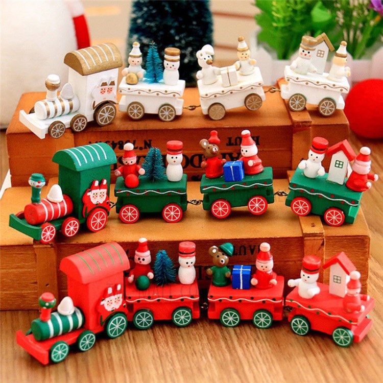 Bezauberndes Hölzernes Zugweihnachtsbaumverzierungsdekor-Holz Pädagogisches Geschenk - Weiß-5