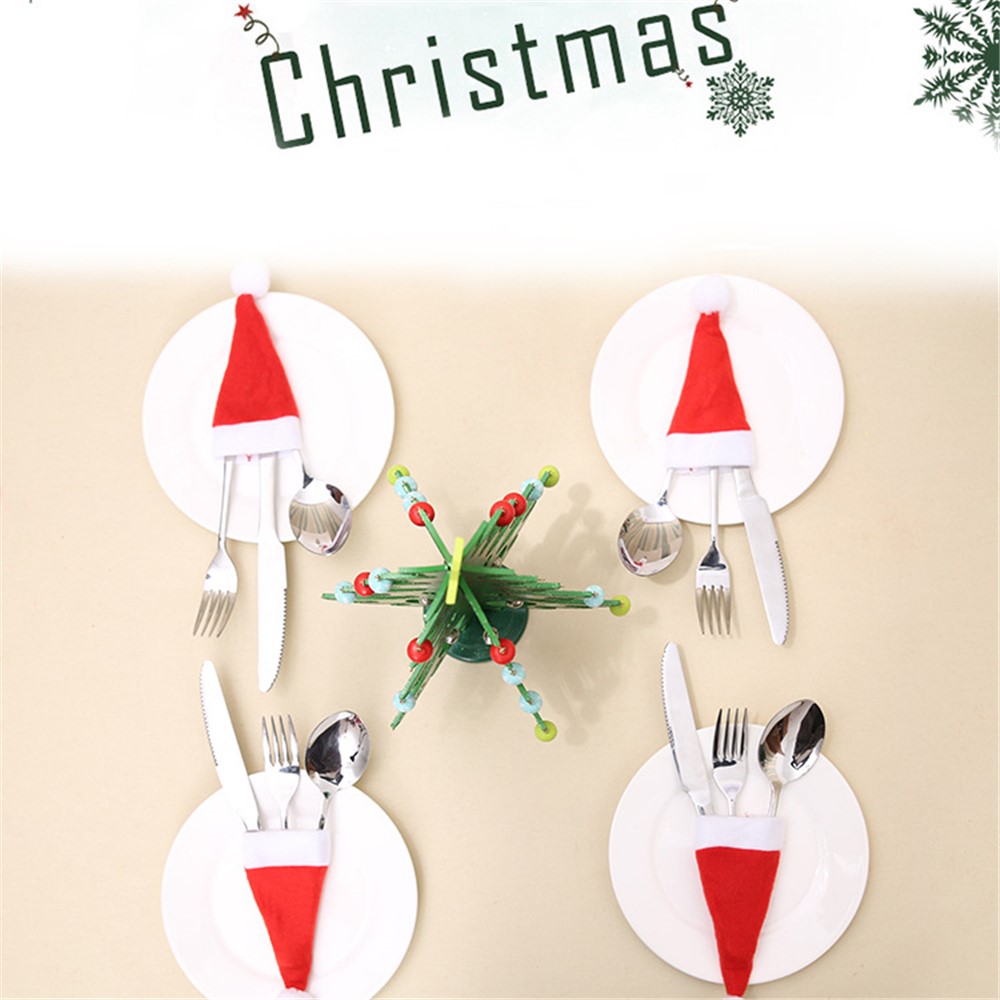 10Pcs/Set Christmas Caps Cutlery Holders Fork Spoon Tableware Pocket Santa Hat Decoration-13