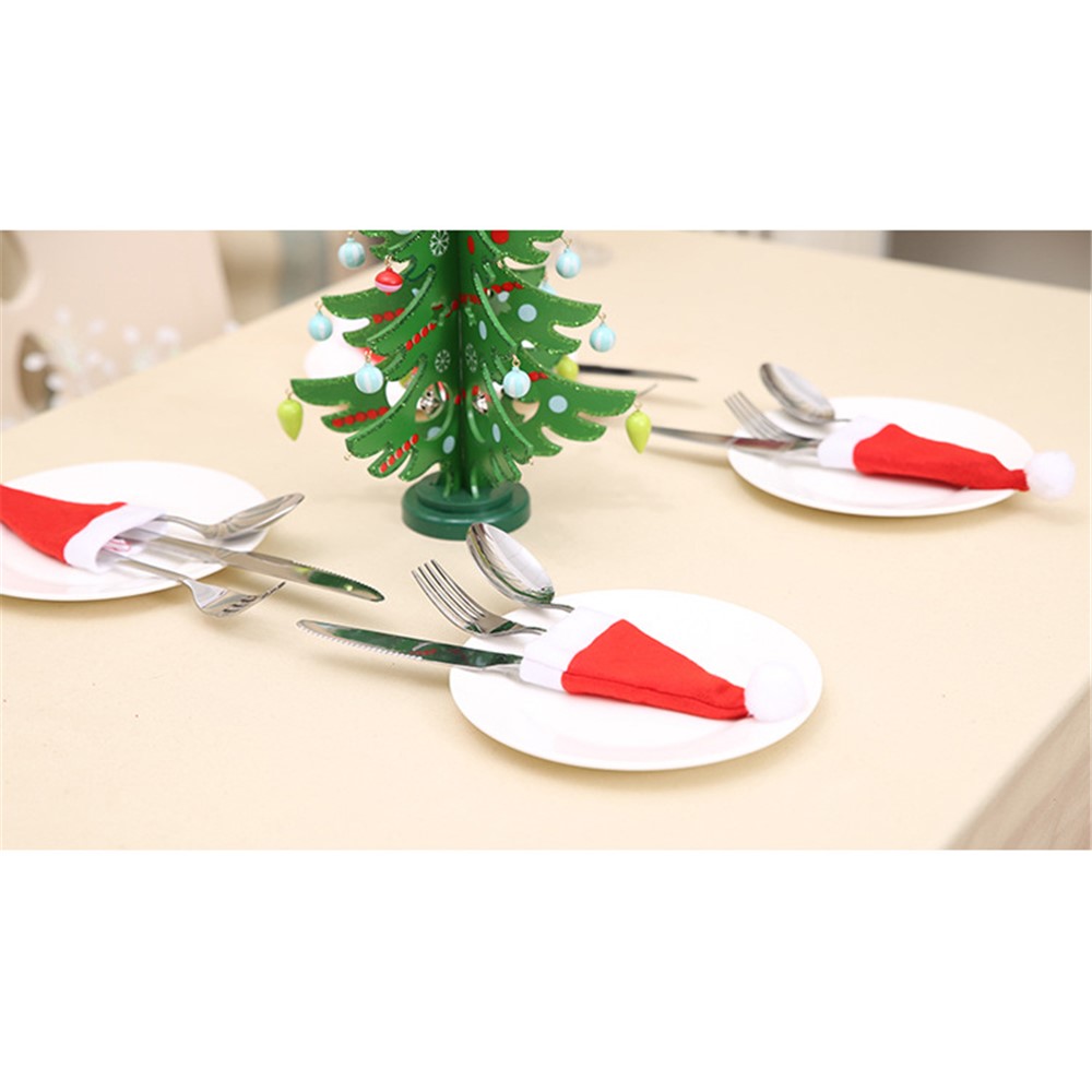 10Pcs/Set Christmas Caps Cutlery Holders Fork Spoon Tableware Pocket Santa Hat Decoration-14