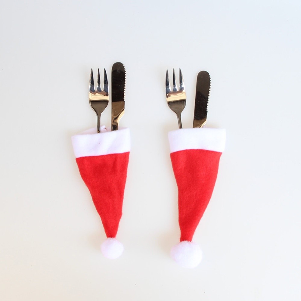 10Pcs/Set Christmas Caps Cutlery Holders Fork Spoon Tableware Pocket Santa Hat Decoration-4