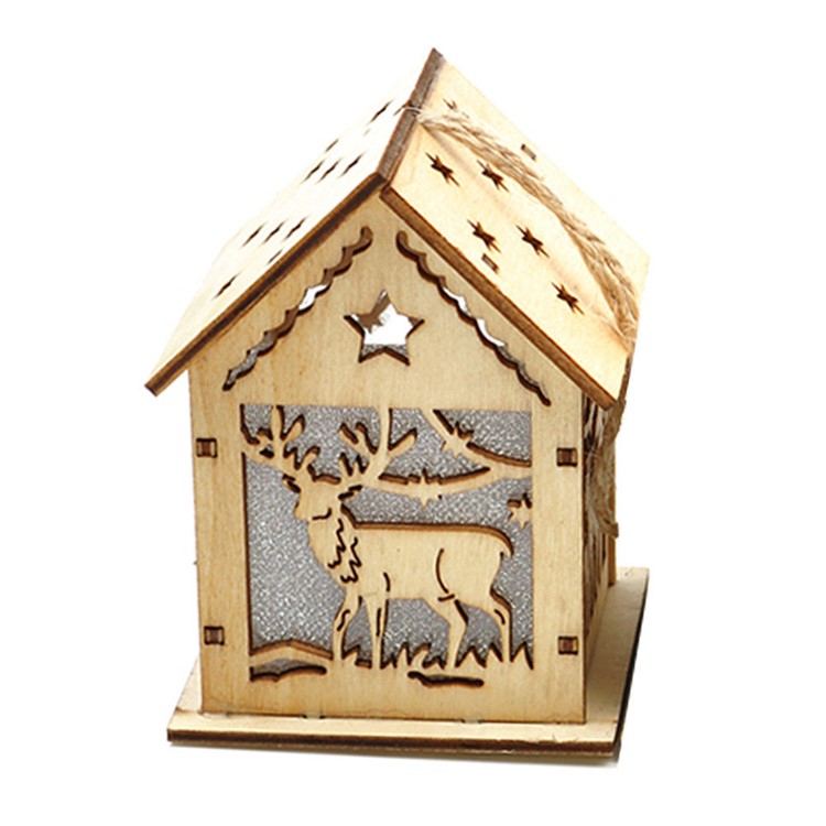 LED Light Wood House Cute Christmas Tree Hanging Ornaments Holiday Decoration - Reindeer-1