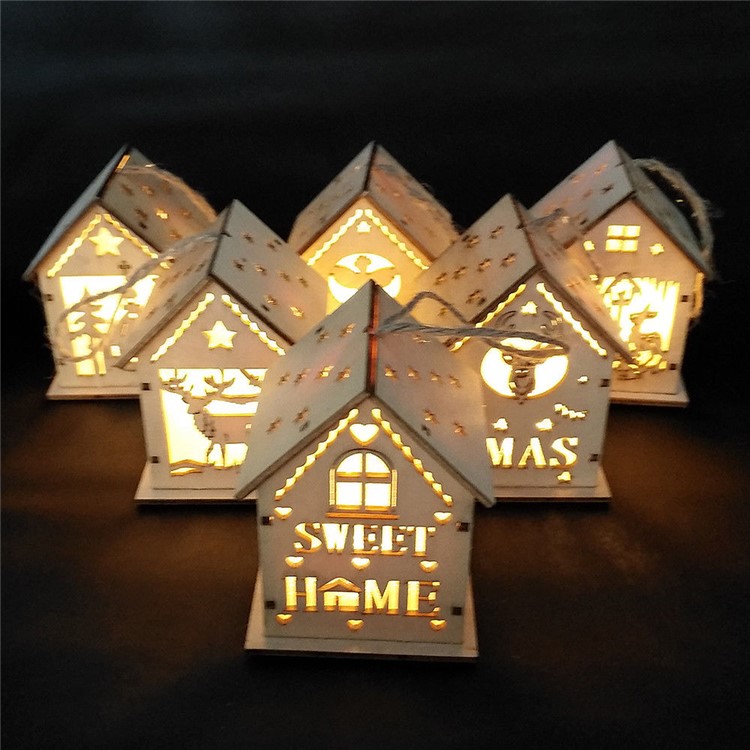 LED Light Wood House Cute Christmas Tree Hanging Ornaments Holiday Decoration - Reindeer-3