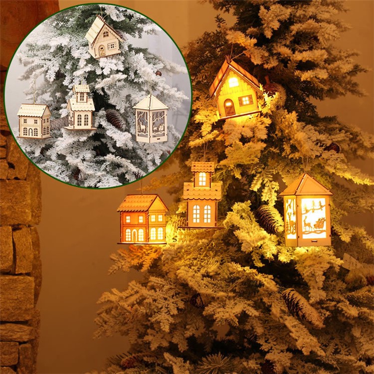 LED Light Wood House Cute Christmas Tree Hanging Ornaments Holiday Decoration - Reindeer-5