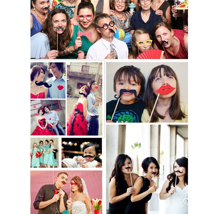 32PCS Photo Booth Props Mustache Lip Bowknot DIY Kit for New Year Christmas-2