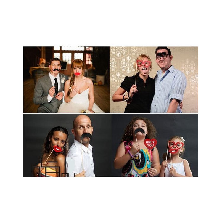 32PCS Photo Booth Props Mustache Lip Bowknot DIY Kit for New Year Christmas-6