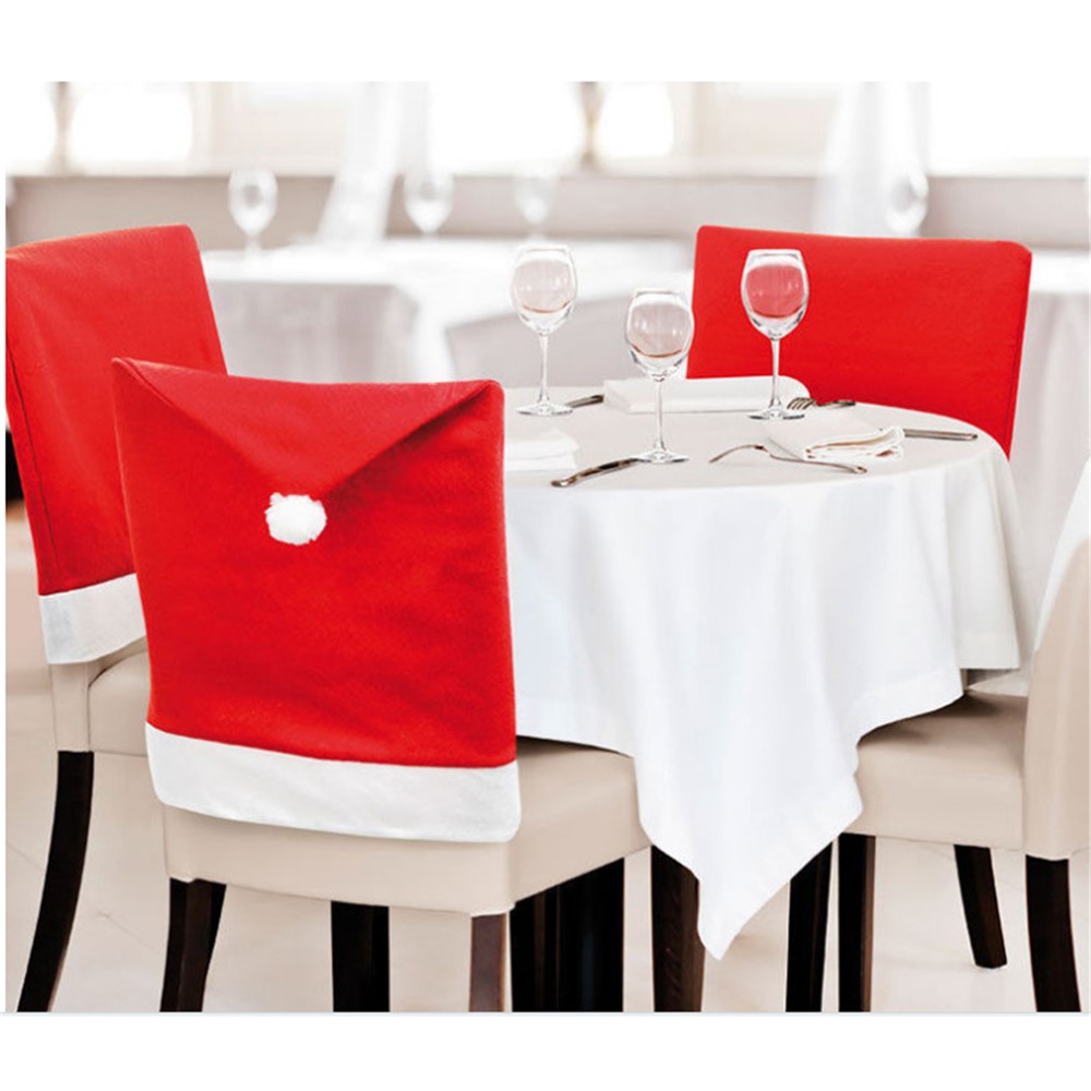 3Pcs/Set Santa Claus Hat Chair Back Cover Christmas Dinner Chair Decoration Cap Set-2