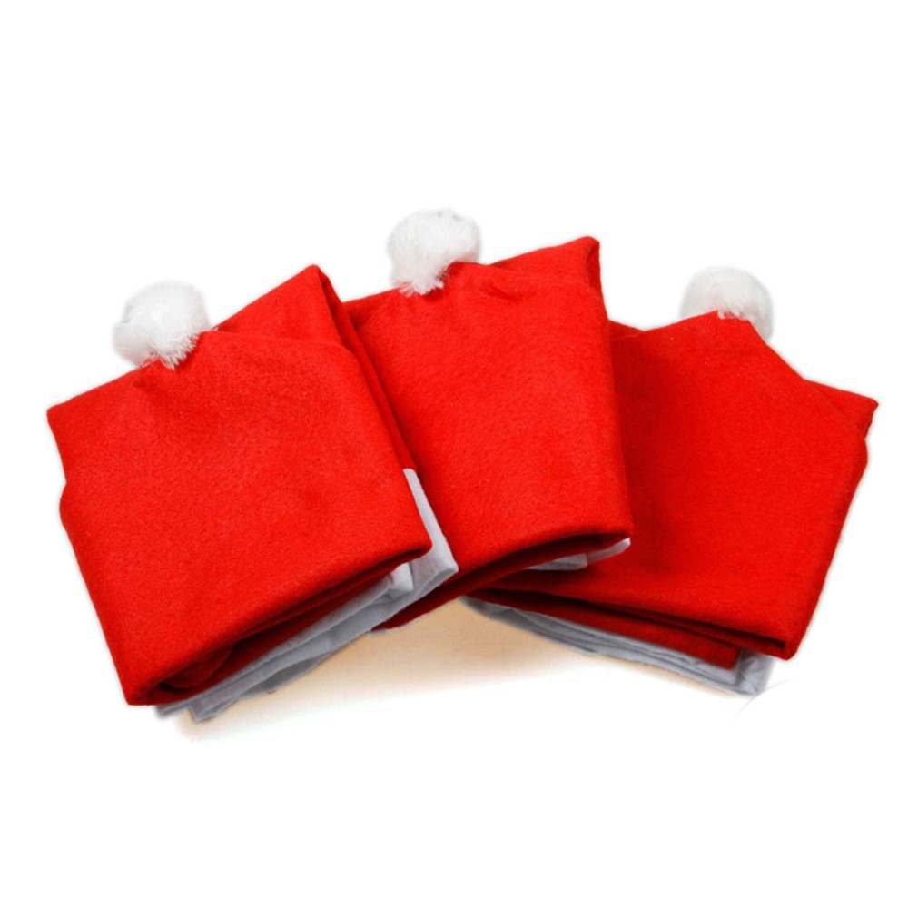 3Pcs/Set Santa Claus Hat Chair Back Cover Christmas Dinner Chair Decoration Cap Set-3