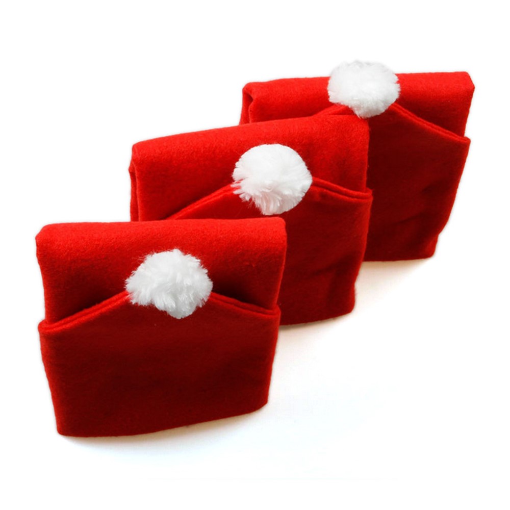 3Pcs/Set Santa Claus Hat Chair Back Cover Christmas Dinner Chair Decoration Cap Set-4