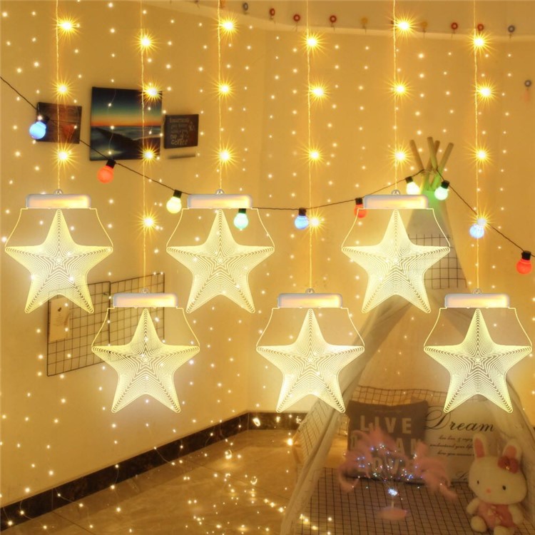 3d Christmas String Five Pointed Stars Babysbreath Curtain Decor