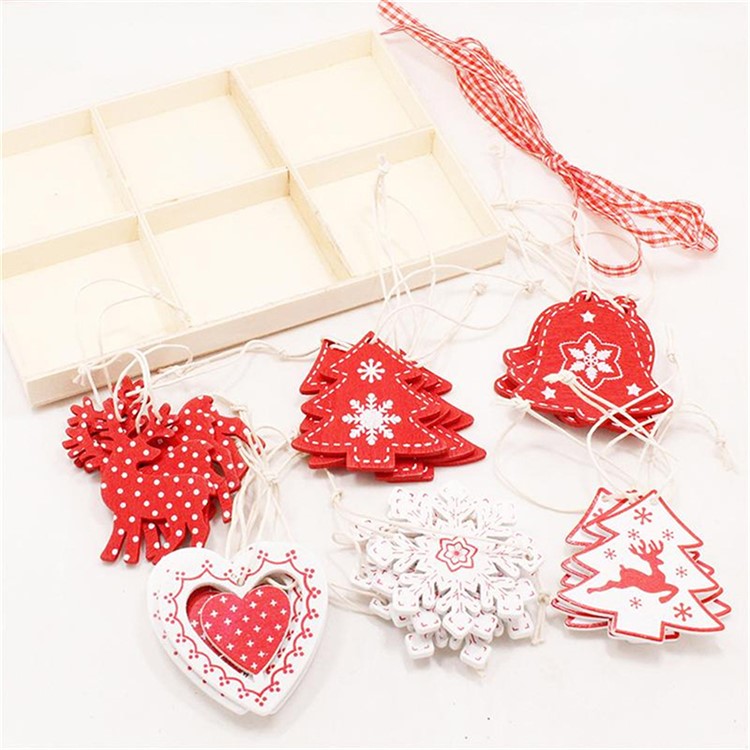 24pcs/box Creative Home Decoration Handicraft Wood Chips Christmas Tree Pendant-3