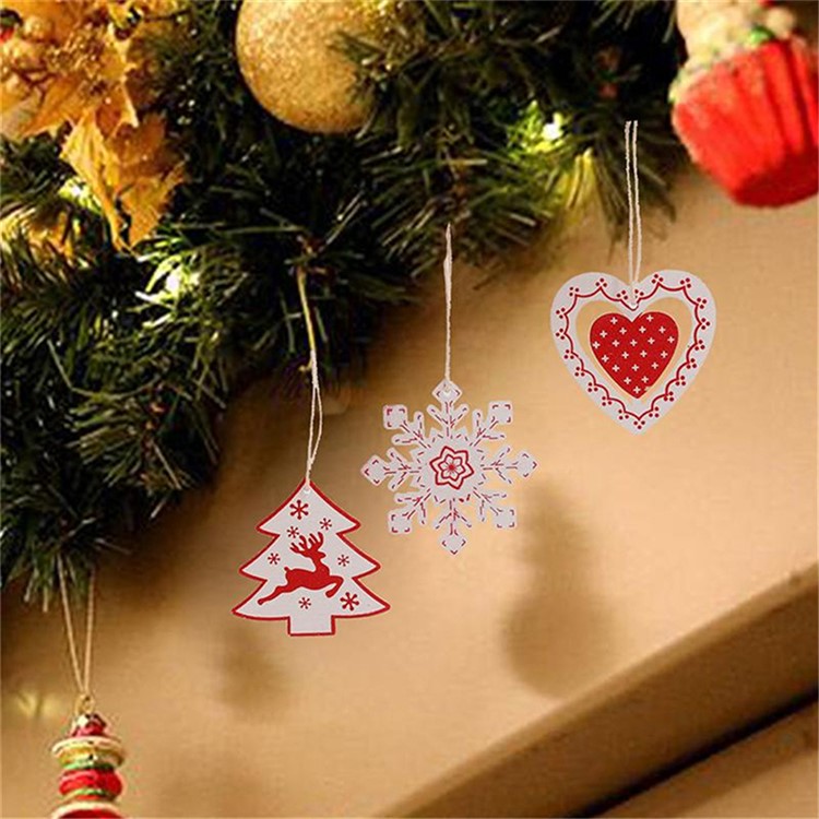 24pcs/box Creative Home Decoration Handicraft Wood Chips Christmas Tree Pendant-7