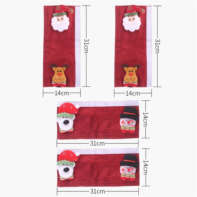 4PCS/Pack Christmas Linen Cloth Refrigerator Door Handle Protective Covers-3