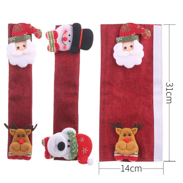 4PCS/Pack Christmas Linen Cloth Refrigerator Door Handle Protective Covers-5