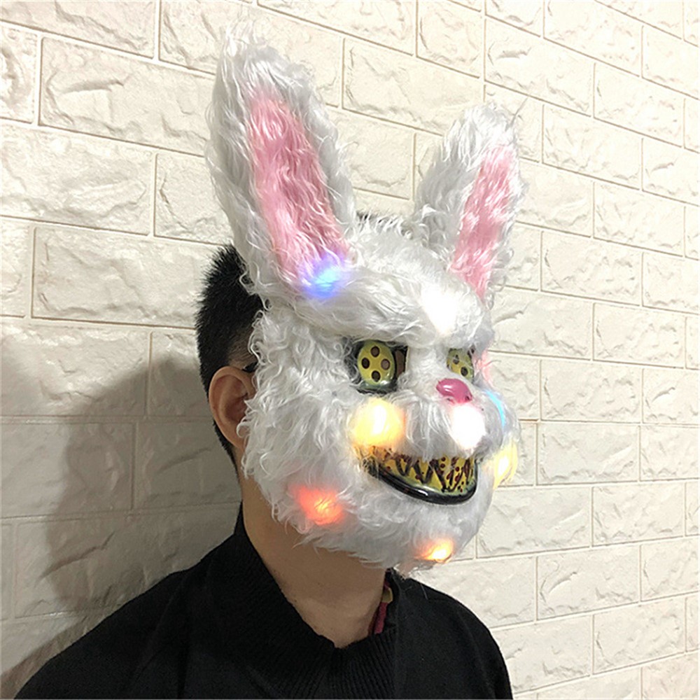 LED Lighting Bloody Plush Rabbit Halloween Mask Scary Bloody Rabbit Halloween Mask Costume Prop-3