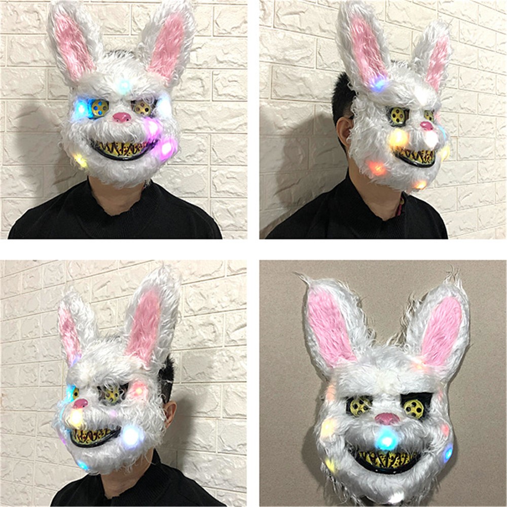 LED Lighting Bloody Plush Rabbit Halloween Mask Scary Bloody Rabbit Halloween Mask Costume Prop-7