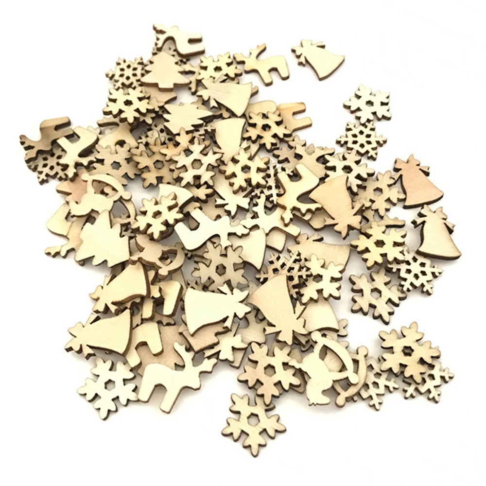 Virutas De Madera De Nieve De Dibujos Animados De Navidad Ciervos De árbol De Navidad Accesorios De Bricolaje 100 Unids / Bolsa-2