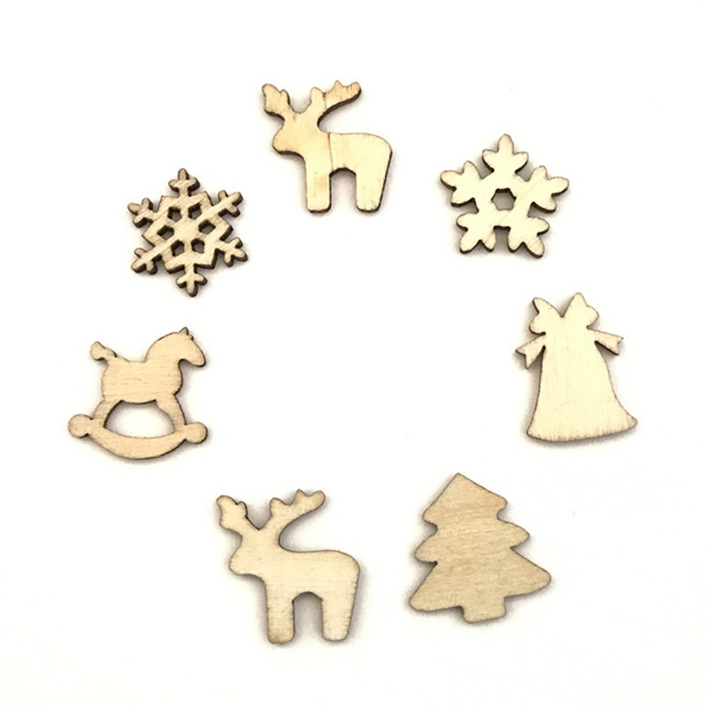 Virutas De Madera De Nieve De Dibujos Animados De Navidad Ciervos De árbol De Navidad Accesorios De Bricolaje 100 Unids / Bolsa-4