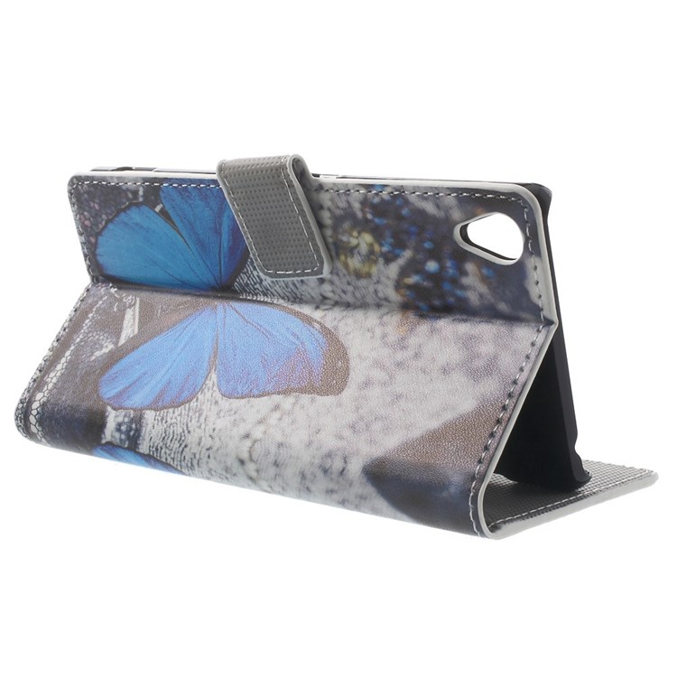 Apelando la cubierta azul del soporte del cuero de la carpeta de la mariposa para Sony Xperia Z3 D6653 D6603-3