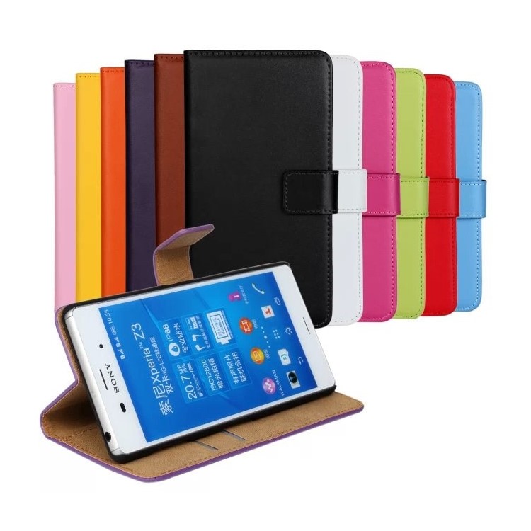 Split Genuine Leather Wallet Stand Case for Sony Xperia Z3 D6603 D6643 - Black-2