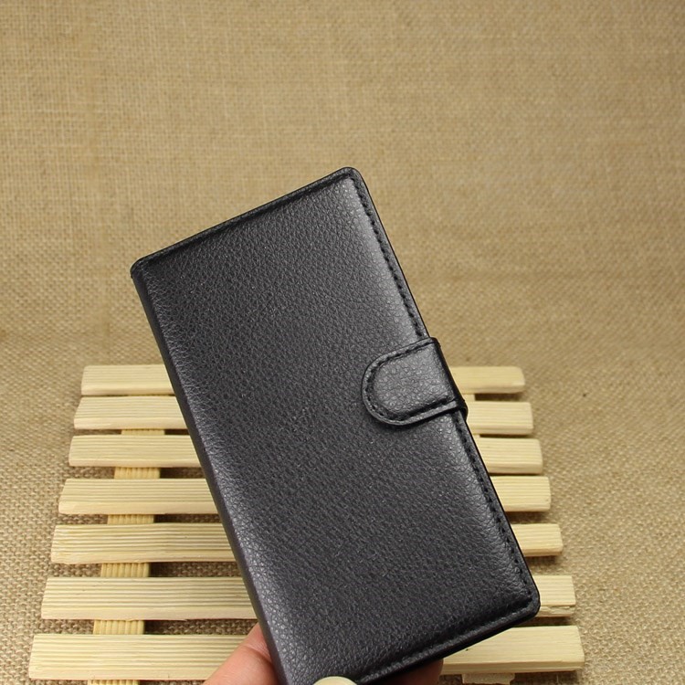 Leather Wallet Case for Sony Xperia M2 Aqua w/ Stand - Black-4