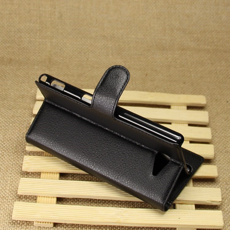 Leather Wallet Case for Sony Xperia M2 Aqua w/ Stand - Black-5
