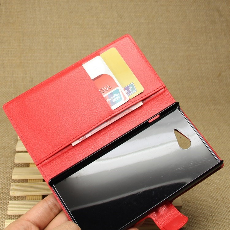 Leather Wallet Case for Sony Xperia M2 Aqua w/ Stand - Red-3