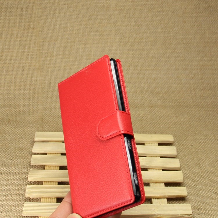 Leather Wallet Case for Sony Xperia M2 Aqua w/ Stand - Red-4