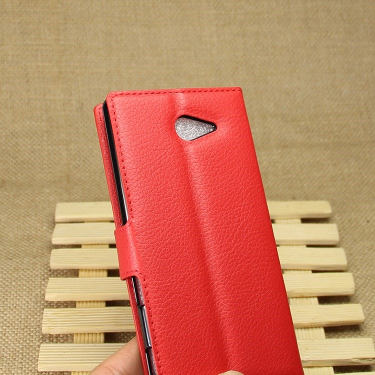Leather Wallet Case for Sony Xperia M2 Aqua w/ Stand - Red-5