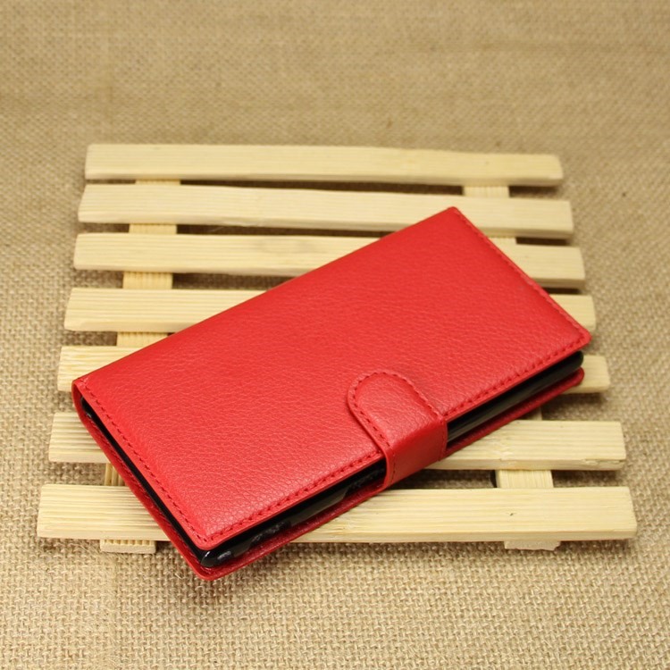 Leather Wallet Case for Sony Xperia M2 Aqua w/ Stand - Red-6