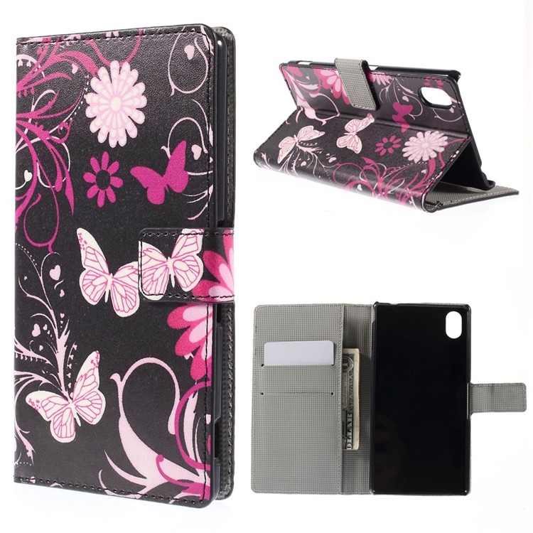 Butterfly Flowers Leather Case for Sony Xperia M4 Aqua / M4 Aqua Dual with Card Slots
