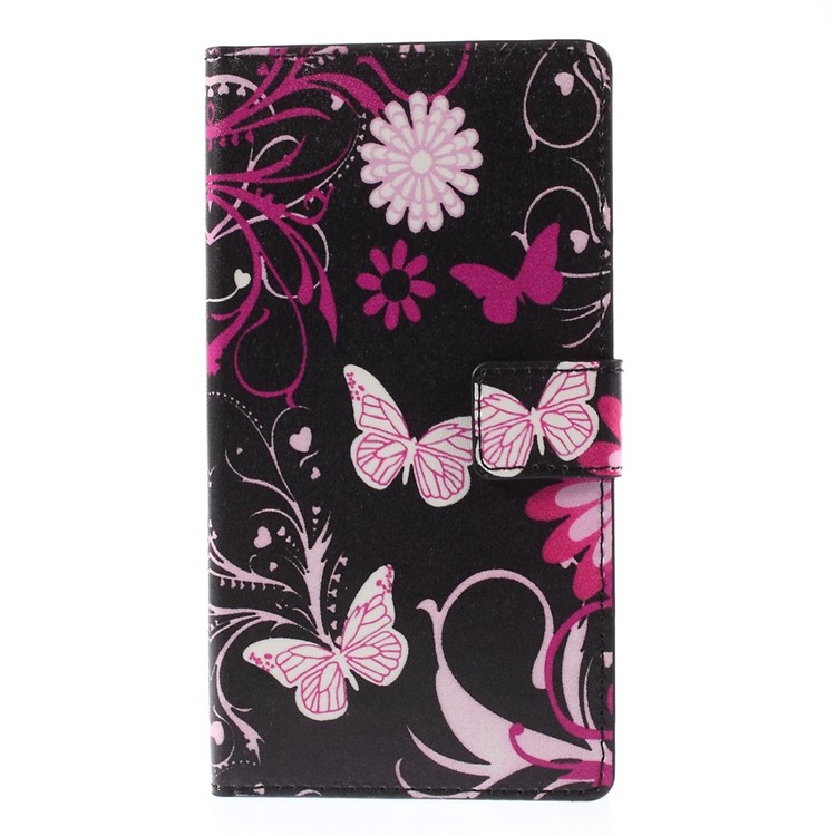 Bolsa de couro Butterfly Flowers para Sony Xperia M4 Aqua / M4 Aqua Dual com Slots de cartão-3