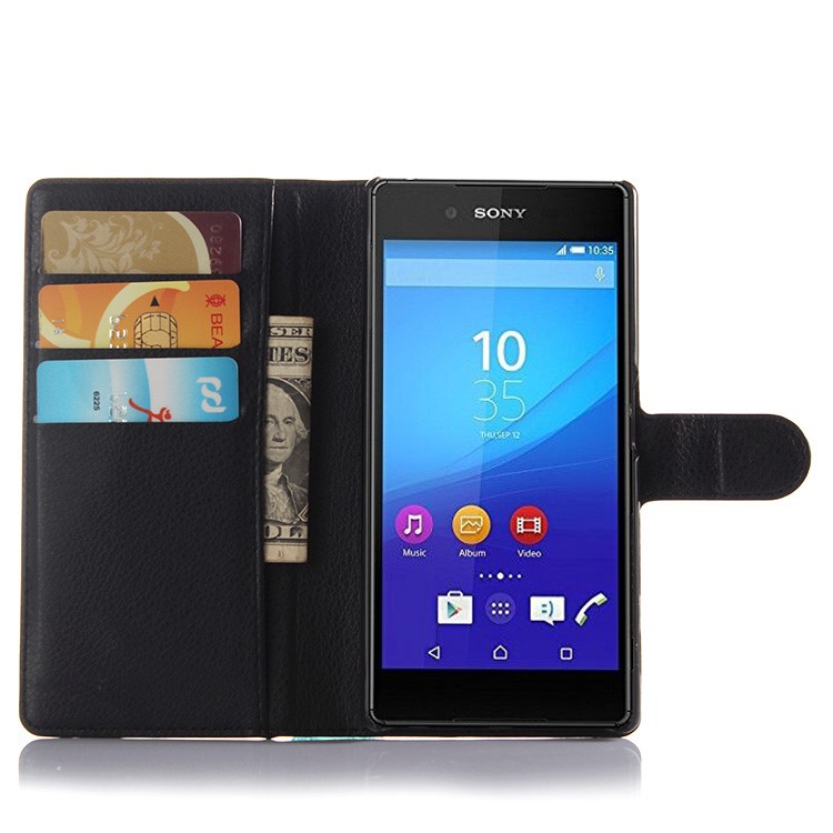 Lychee Skin Wallet Leather Stand Case for Sony Xperia Z5 / Z5 Dual - Black-3