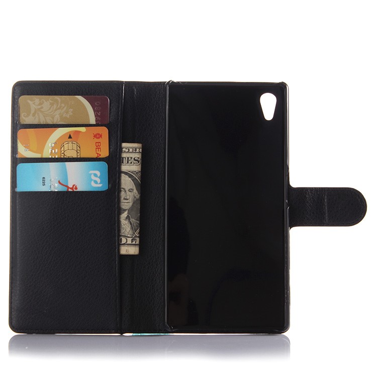 Lychee Skin Wallet Leather Stand Case for Sony Xperia Z5 / Z5 Dual - Black-4