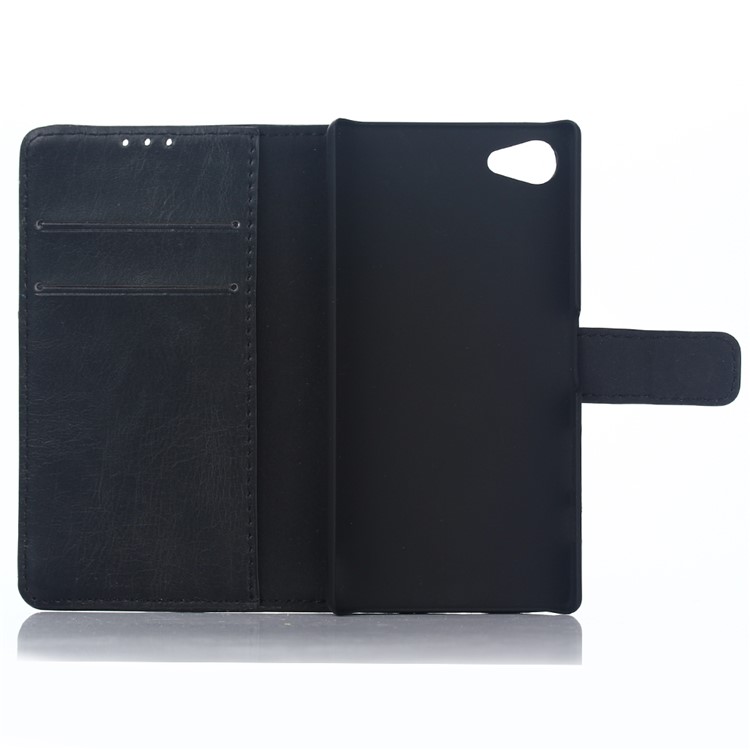 Cubierta De Cuero De La Cartera Del Caballo Loco Retro Para Sony Xperia Z5 Compacto - Negro-3