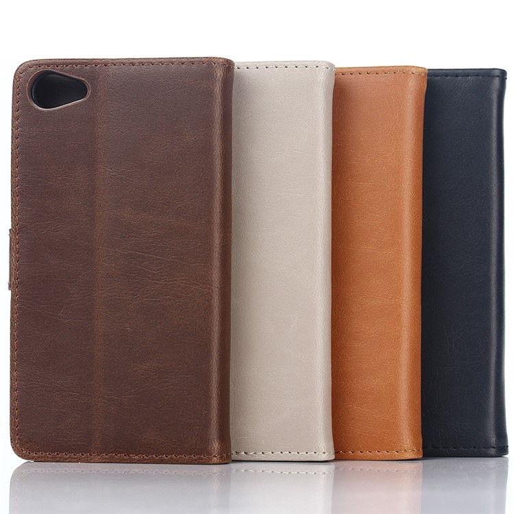 Cubierta De Cuero De La Cartera Del Caballo Loco Retro Para Sony Xperia Z5 Compacto - Negro-6