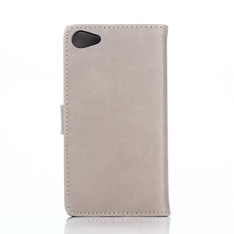 Retro Crazy Horse Wallet Leather Stand Phone Case for Sony Xperia Z5 Compact - Grey-2