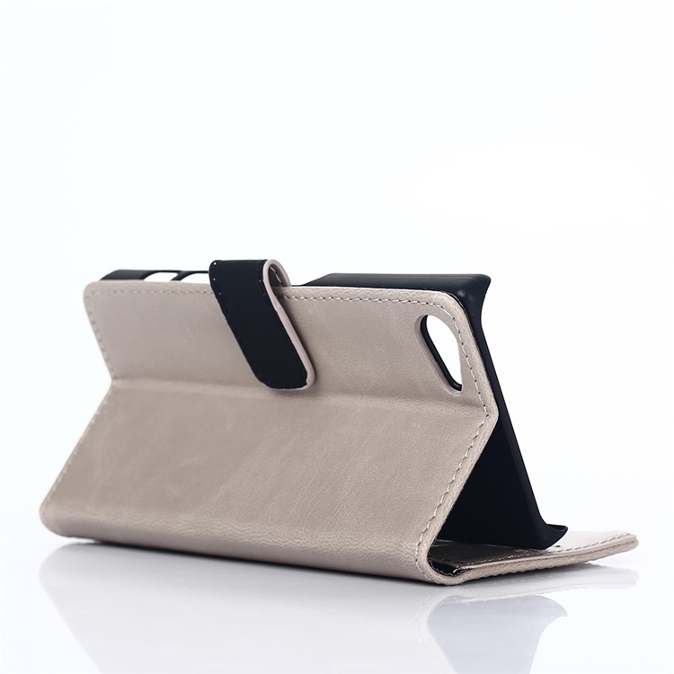 Retro Crazy Horse Wallet Leather Stand Phone Case for Sony Xperia Z5 Compact - Grey-4