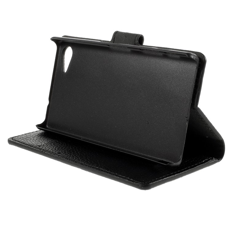 Litchi Funda de cuero con ranuras para Sony Xperia Z5 Compact - Negro-4