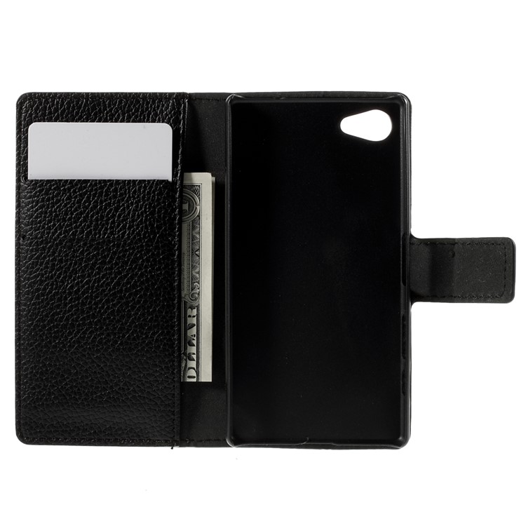 Litchi Funda de cuero con ranuras para Sony Xperia Z5 Compact - Negro-6