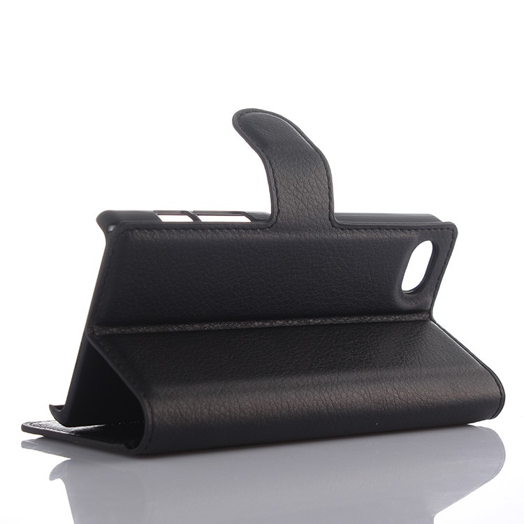 Litchi Skin Wallet Housse en cuir pour Sony Xperia Z5 Compact - Noir-3