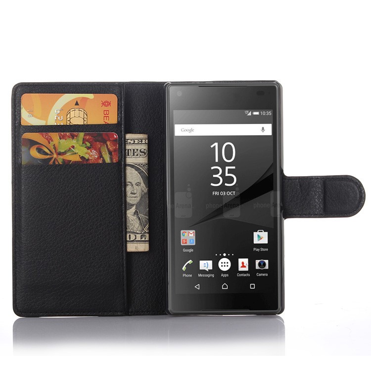 Litchi Skin Wallet Housse en cuir pour Sony Xperia Z5 Compact - Noir-4