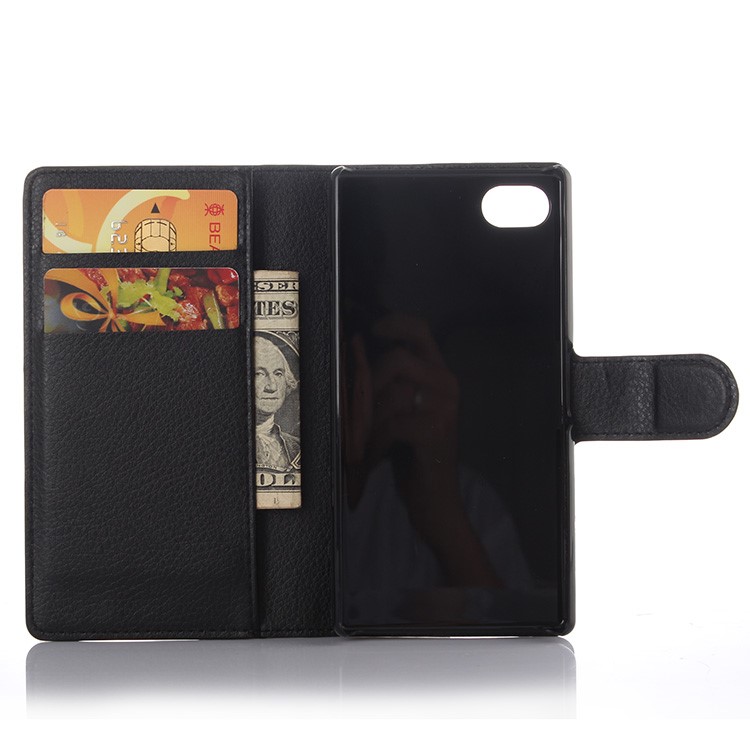 Litchi Skin Wallet Housse en cuir pour Sony Xperia Z5 Compact - Noir-5