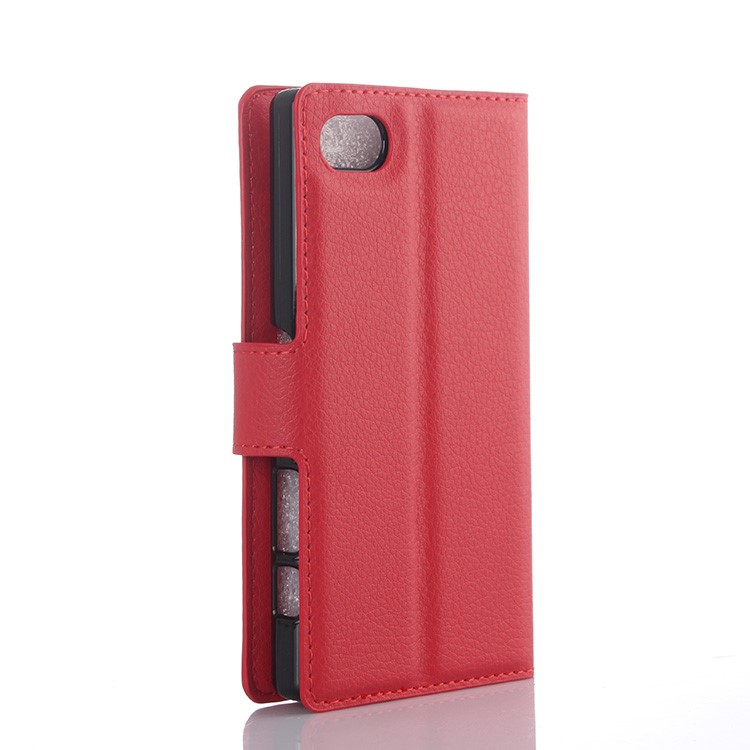 Litchi Skin Wallet Leather Stand Case Case para Sony Xperia Z5 Compact - vermelho-2