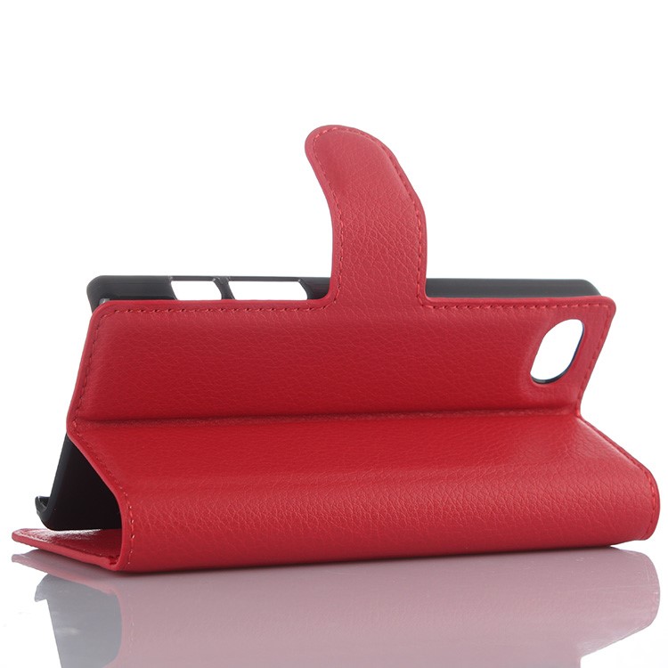 Litchi Skin Wallet Leather Stand Case Case para Sony Xperia Z5 Compact - vermelho-3