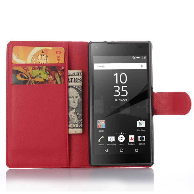 Litchi Skin Wallet Leather Stand Case Case para Sony Xperia Z5 Compact - vermelho-4