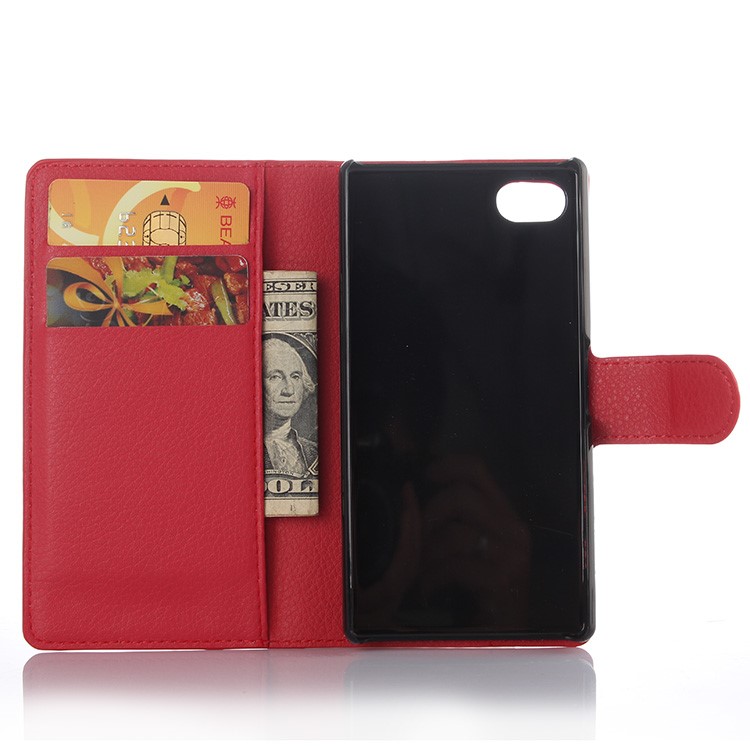 Litchi Skin Wallet Leather Stand Case Case para Sony Xperia Z5 Compact - vermelho-5