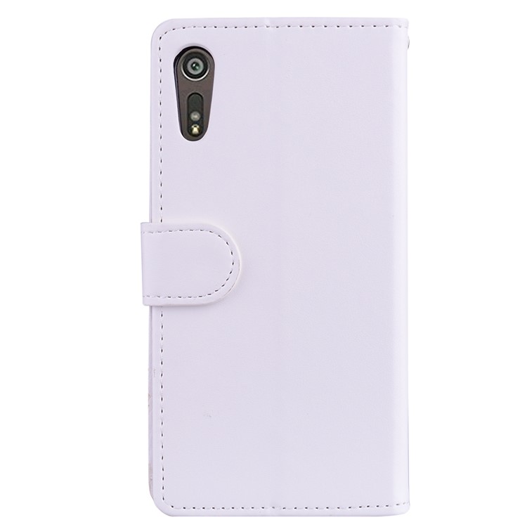 Cubierta Del Soporte De La Cartera De La Flor Del Cuero De La Impresión Del Unicornio Del Flash En Polvo Para Sony Xperia Xzs / XZ - Blanco-2
