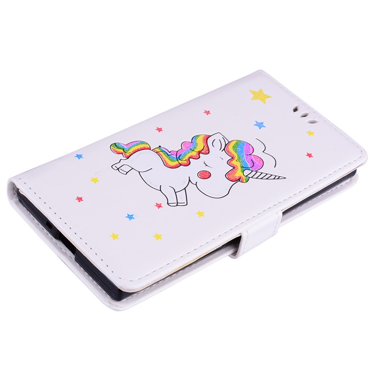Cubierta Del Soporte De La Cartera De La Flor Del Cuero De La Impresión Del Unicornio Del Flash En Polvo Para Sony Xperia Xzs / XZ - Blanco-3