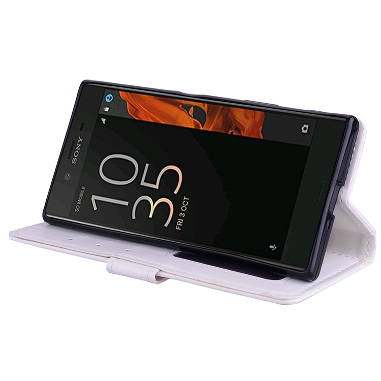 Cubierta Del Soporte De La Cartera De La Flor Del Cuero De La Impresión Del Unicornio Del Flash En Polvo Para Sony Xperia Xzs / XZ - Blanco-4